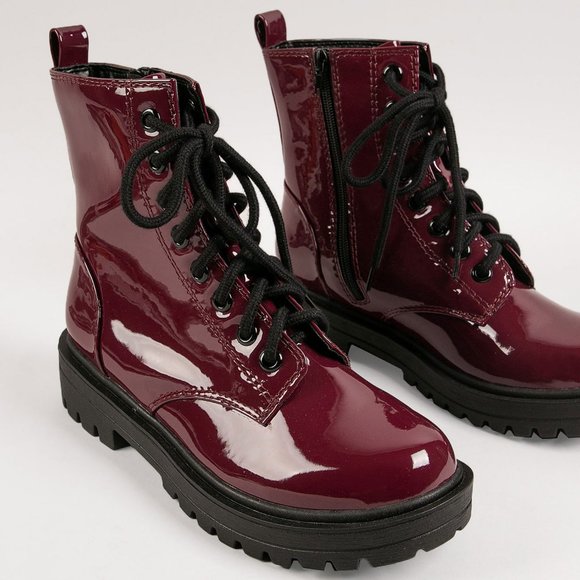 NEW🔥 Burgundy Wine Military Combat Ankle Boot Booties Lace-Up Lug Sole Platform - Picture 4 of 4